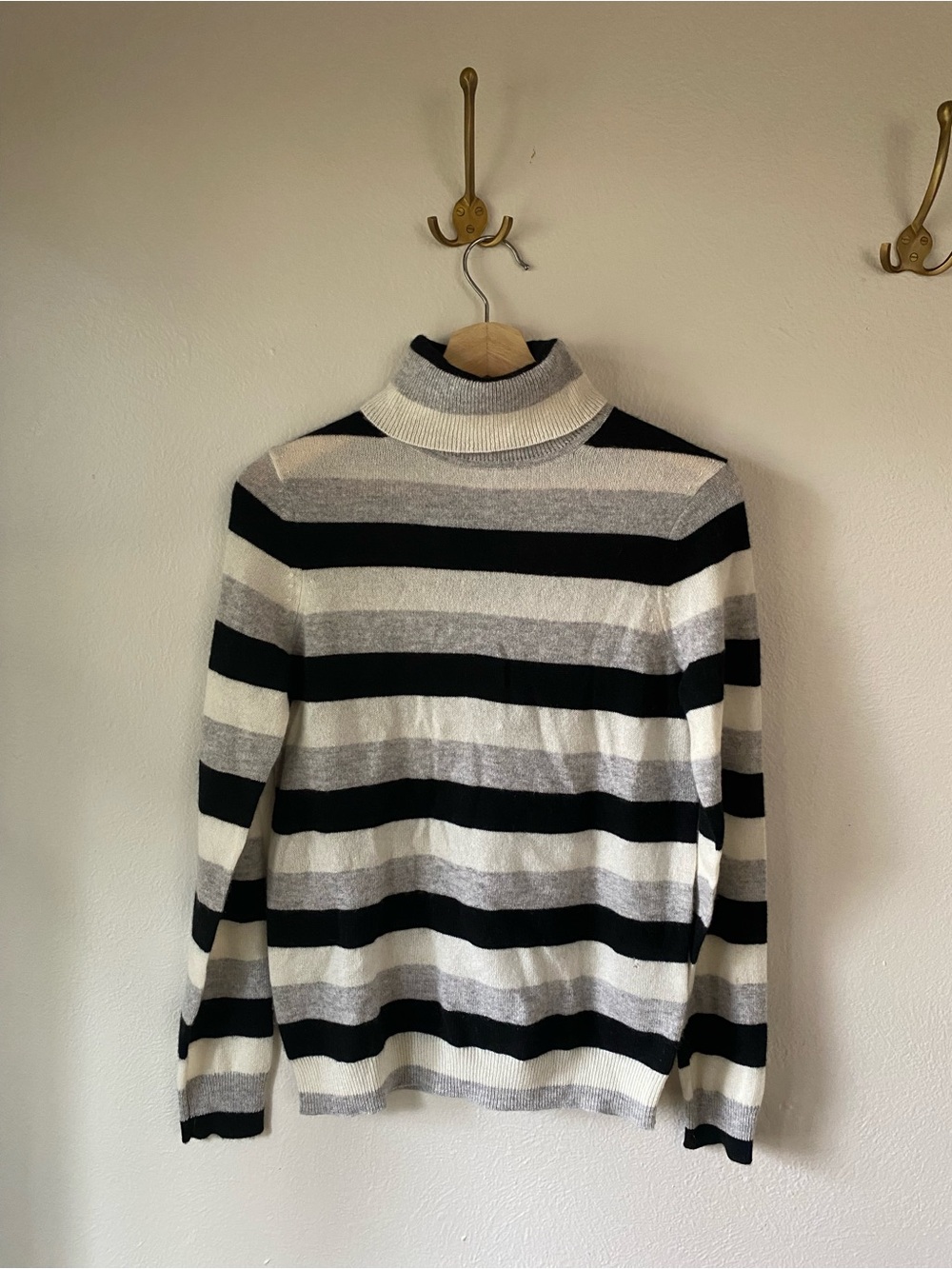 Charter Club Black, White & Gray Striped Turtleneck Sweater